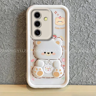 เหมาะสําหรับ Samsung A14 A17 A24 A34 A54 4G 5G เคสโทรศัพท์ใหม่น่ารักหมีกระจกขาตั้ง lprotective พร้อมความงามปกอ่อน JT07