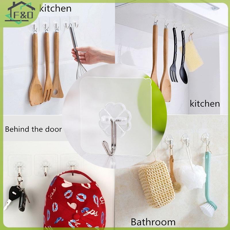 F&O 10 ชิ้นโปร่งใสตะขอกาวไร้รอยต่อ Sticking Wall Hook Hanger กันน้ํา