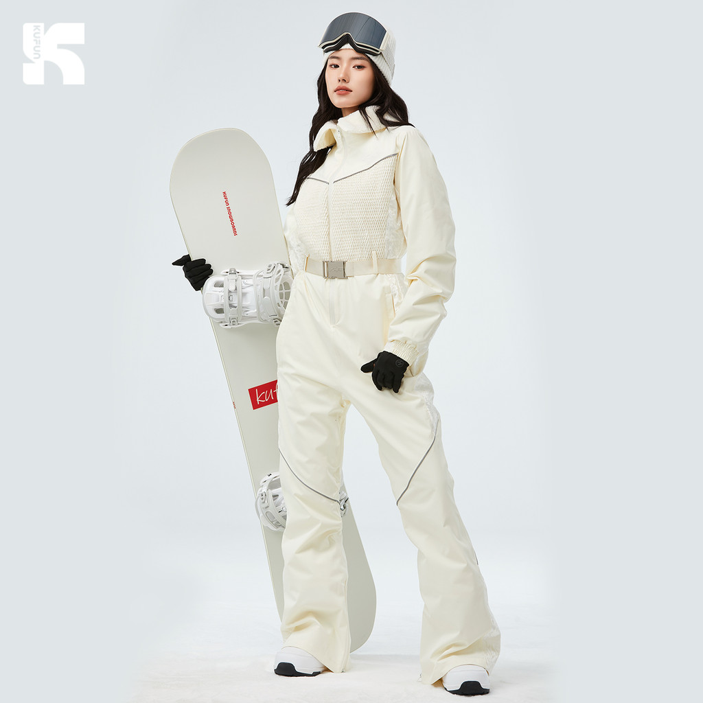 KUFUN ชุดสกีสำหรับผู้หญิง แบบชิ้นเดียว มืออาชีพ กันน้ำ เหมาะสำหรับฤดูหนาว