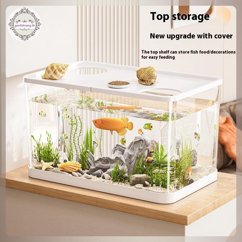 GG PET ใหม่โปร่งใส Mini Fish Tank Aquarium Drop ทน Hydroponic พร้อมฝาปิด Ecologic Desktop Home Lazy 