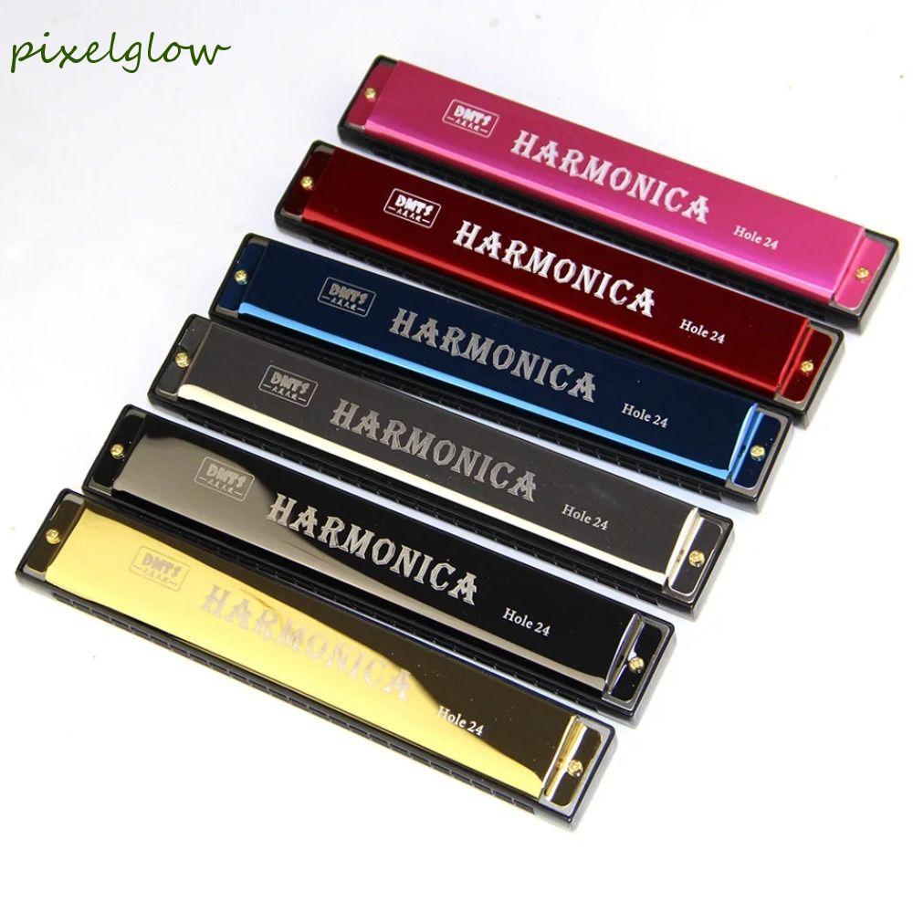 PIXELGLOW ฮาร์โมนิก้า 24 หลุม, หีบเพลงปากหมุนคู่ C-key Harmonica, ของเล่นเพื่อการศึกษาในช่วงต้นเริ่มต้นเล่น Professional Blues Harmonica