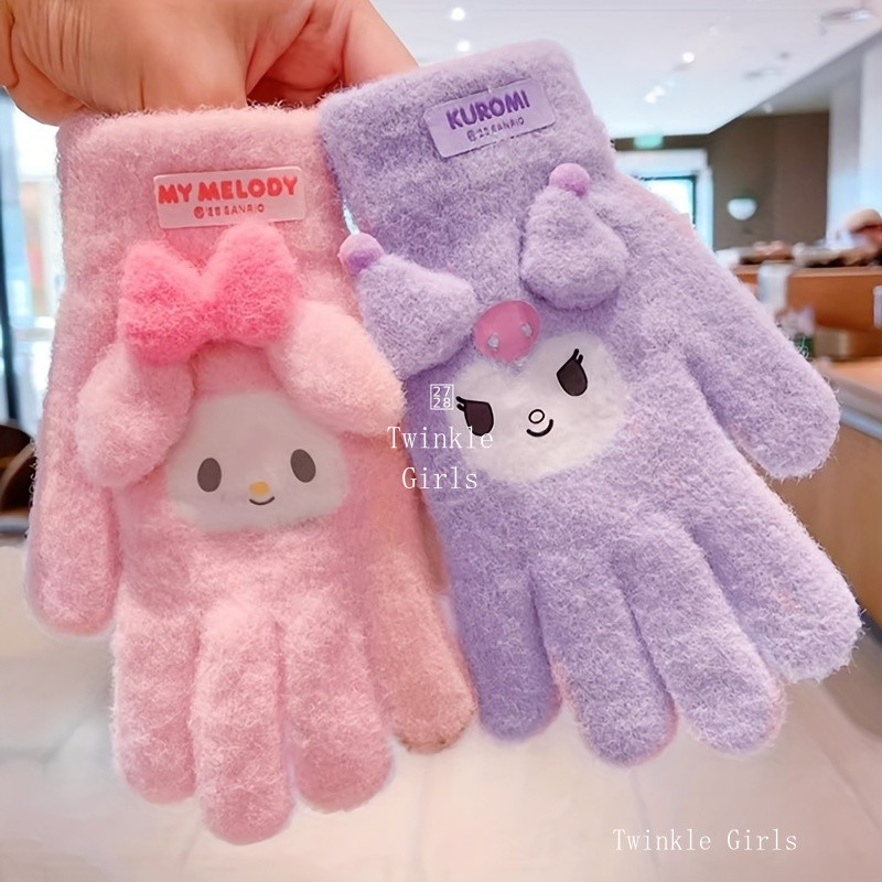 ถุงมือเต็มนิ้ว Kuromi My Melody 1 คู่ - อบอุ่น นุ่ม สีชมพูและม่วง เหมาะสำหรับสภาพอากาศหนาวและใช้นอกบ้าน