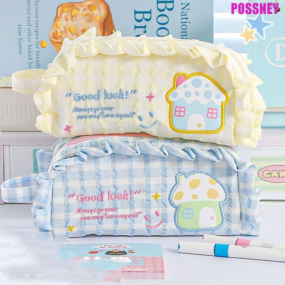 กระเป๋าเก็บเครื่องเขียน POSSNEY ความจุขนาดใหญ่ Flower Dopamine House กระเป๋าดินสอ, Ins Fashion Porta