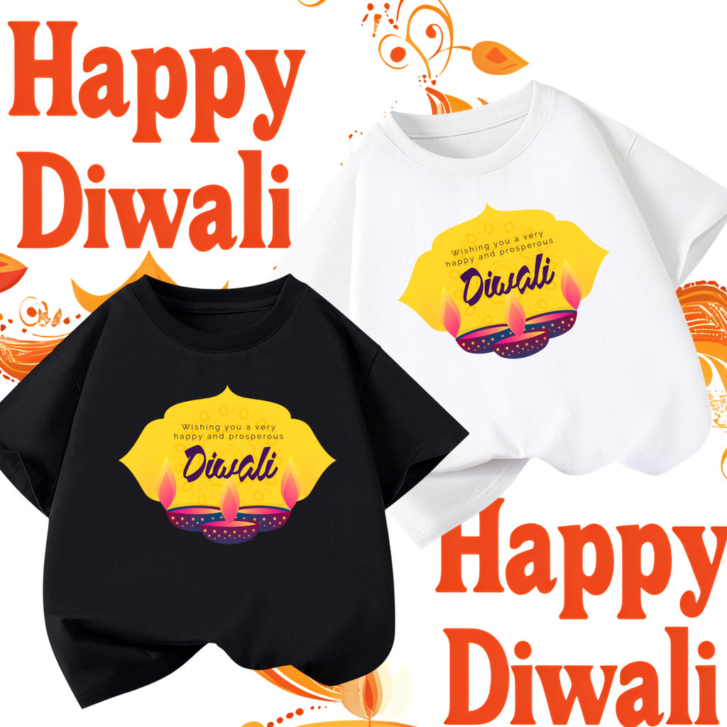 Diwali เสื้อยืด Happy Diwali Festival of Lights เสื้อยืดลําลองแฟชั่น 100% cotton สำหรับผู้ชายและผู้ห
