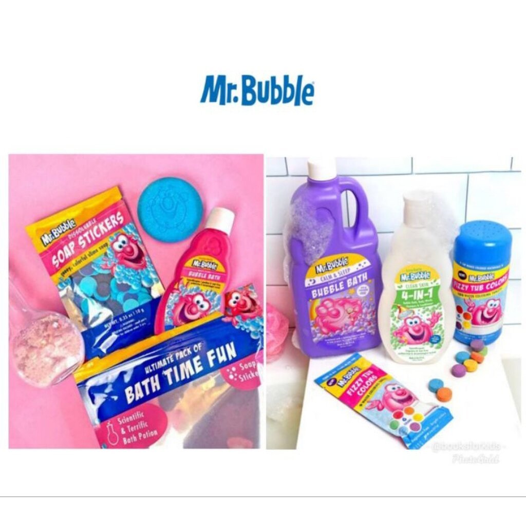Mr. Bubble Ultimate Pack of Bath Time Fun ชุดสบู่อาบน้ำแสนสนุก & เม็ดสีเปลี่ยนสีน้ำ Fizzy Tub Colors