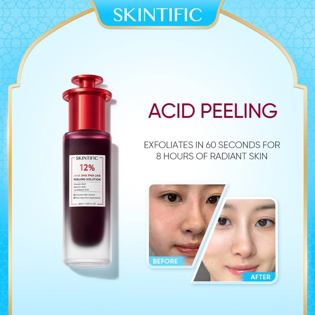 SKINTIFIC 12% AHA BHA PHA LHA Peeling Solution Serum Deep Cleaning Brightening Whitening 30ml