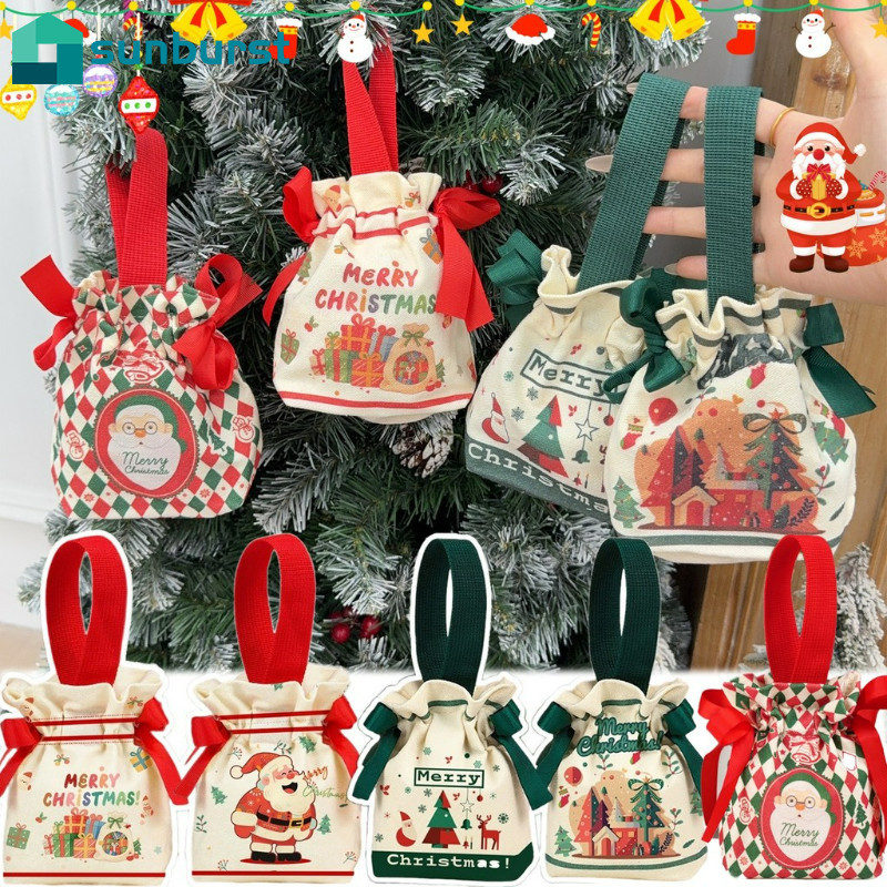 [เอชจีบี]คริสต์มาส เชือกรูด ถุงของขวัญที่มีรูปแบบกวางเรนเดียร์การ์ตูนน่ารัก,ผ้าใบทนทานพรรคโปรดปรานกระเป๋าสําหรับวันหยุดตกแต่งและปัจจุบัน,1/4ชิ้น