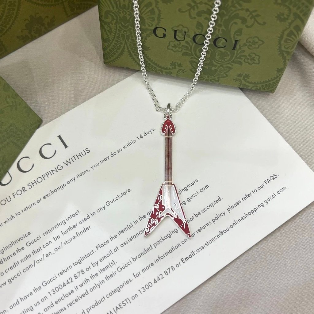 Gujia GUCCl Gucci 925 Sterling Silver GHOST Elf Electric Guitar Punk Necklace