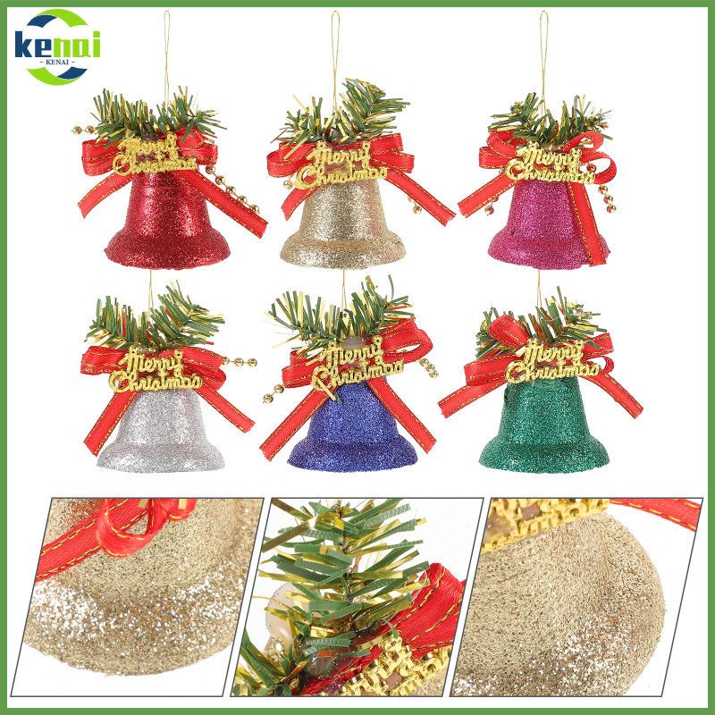Silver Christmas Decorative Bell Pendant Minature Tree 6 ชิ้น kenaier