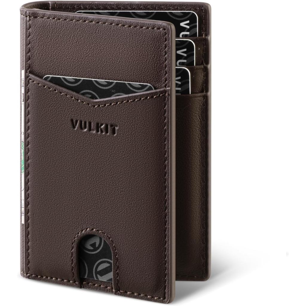 VULKIT Bifold Front Pocket Slim Wallet RFID Blocking Minimalist Thin Genuine Leather Credit Card Hol