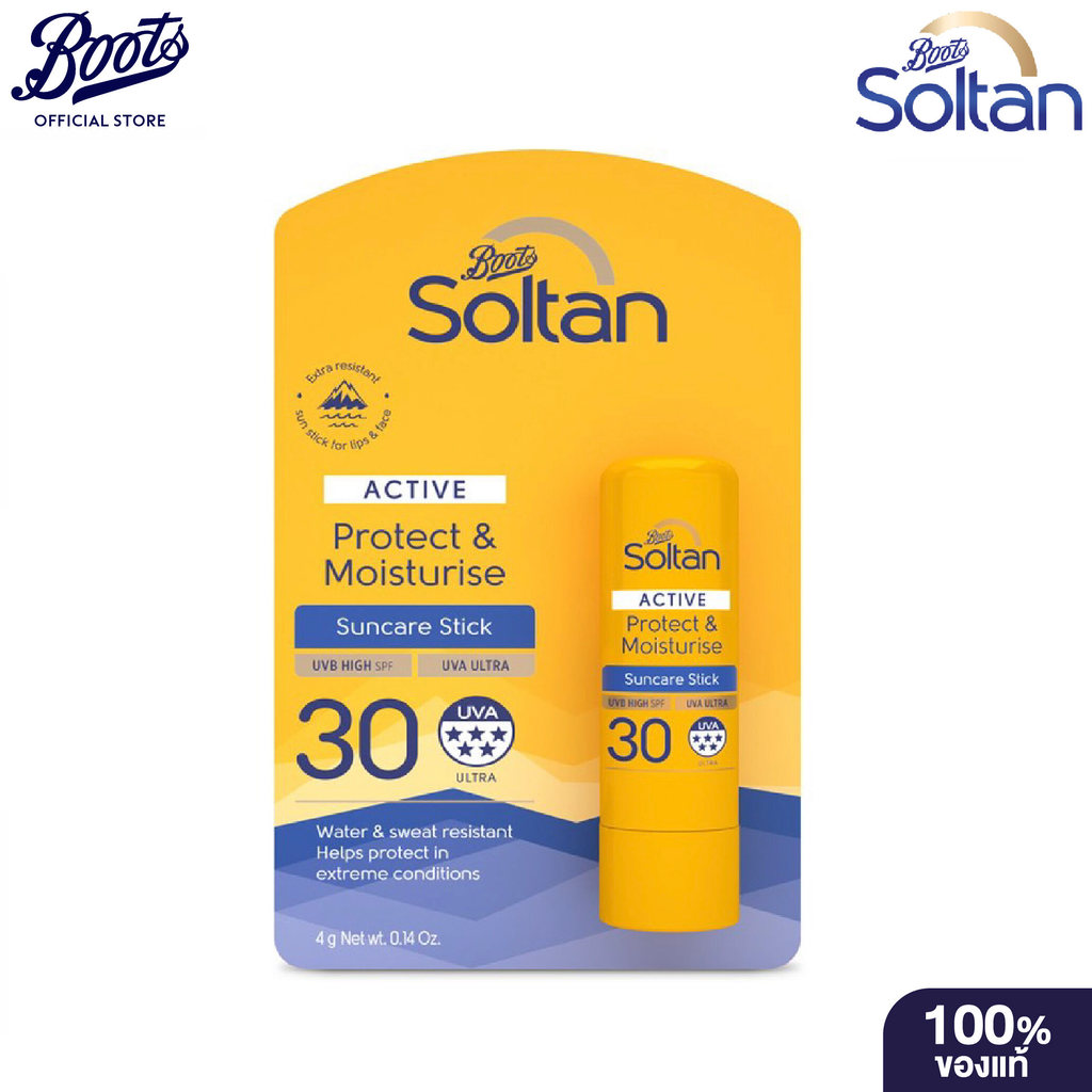 Boots Soltan Active Protect & Moisturise Suncare Stick UVBHigh SPF 30 4G บู๊ทส์ โซลแทน กันแดด ซันแคร์ สติ๊ก