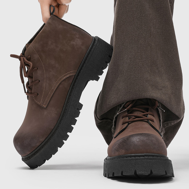 Martin Boots Mens American Retro Leather Shoes Thick-Soled Big Toe Derby Heightening Overalls