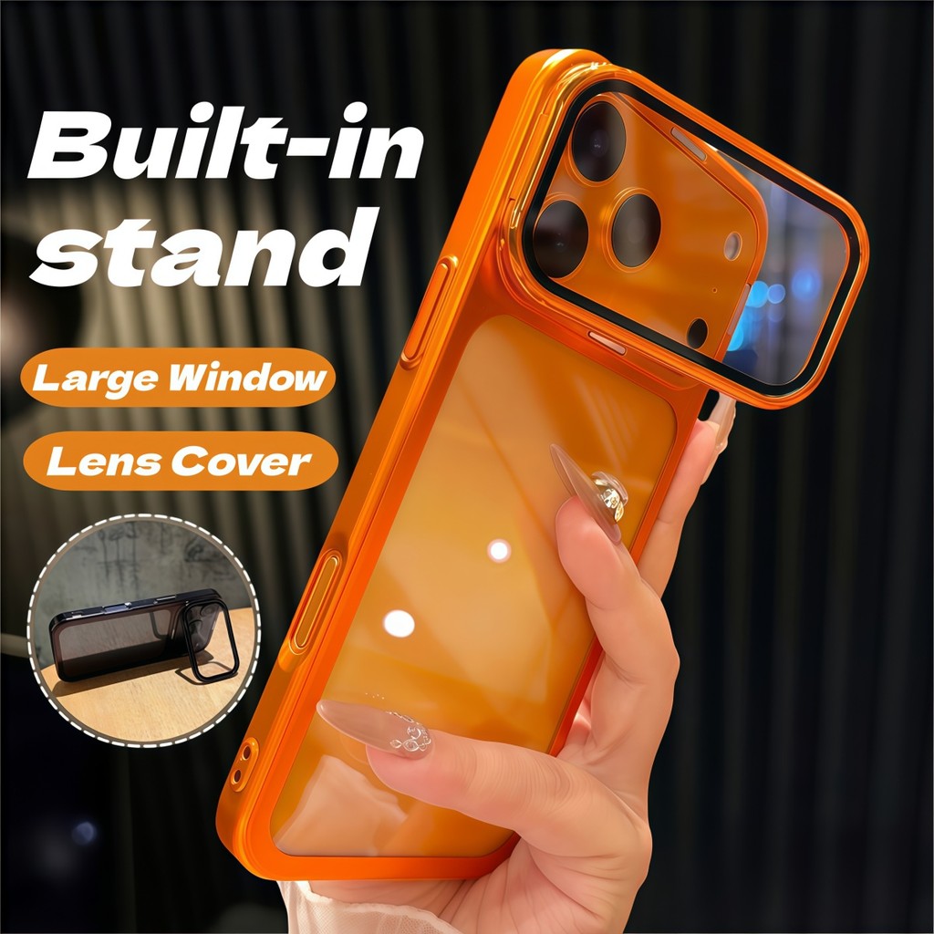 ปลอกเคสแข็งโปร่งใสพร้อมตัวป้องกันกล้องสําหรับ ไอโฟน 17 สูงสุด กรณี ชัดเจน 17มือโปร ขาตั้งกันกระแทกฝาหลัง