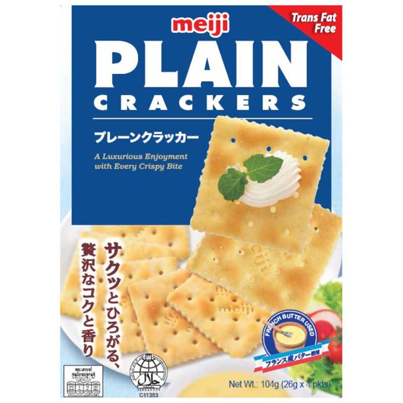 เมจิขนมปังกรอบ 104กรัม Meiji Plain Crackers 104g. [หมายเลขบาร์โค้ด 8888077103389 ]