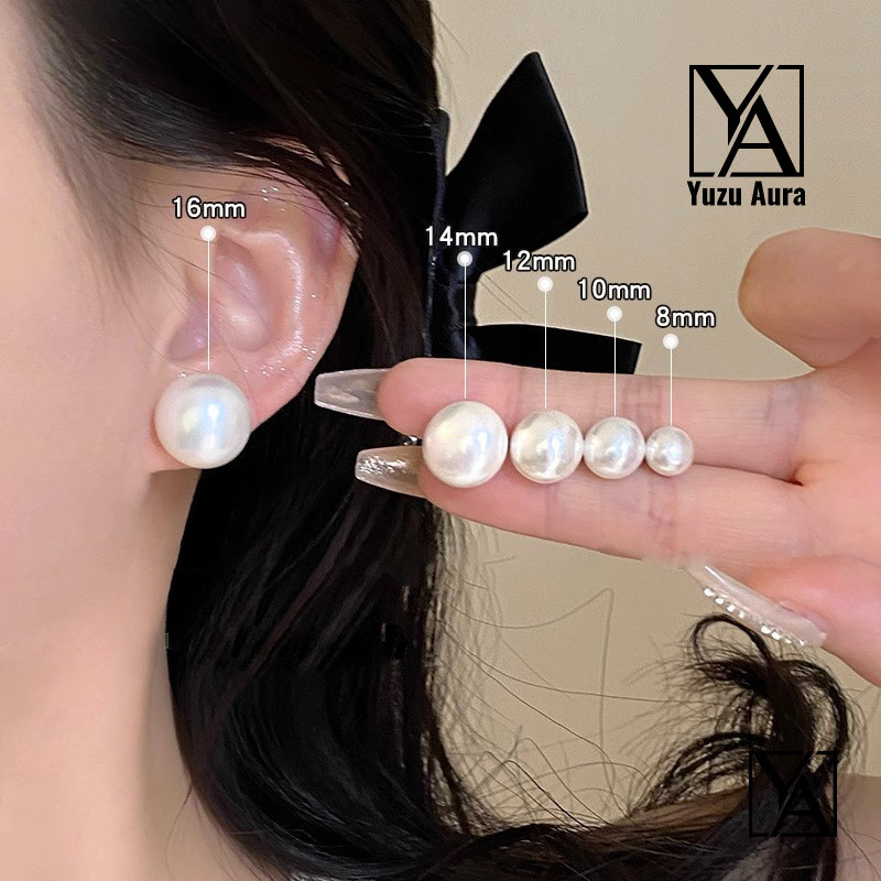 ต่างหูไข่มุกเงาสูง เกรดพรีเมี่ยม เงินแท้ 925 Size 6 - 14 mm ต่างหูเงินแท้ ต่างหูไข่มุก