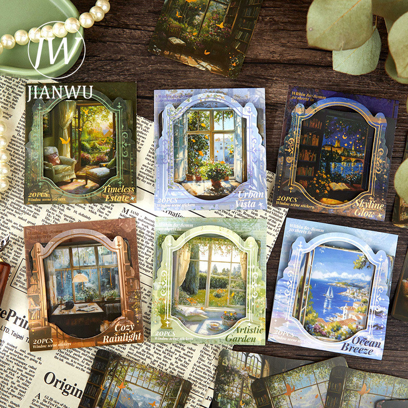JIANWU Vintage Sea Sky Tree หน้าต่างภูมิทัศน์วัสดุ Collage Scrapbooking PET สติกเกอร์ Creative DIY Journal เครื่องเขียน