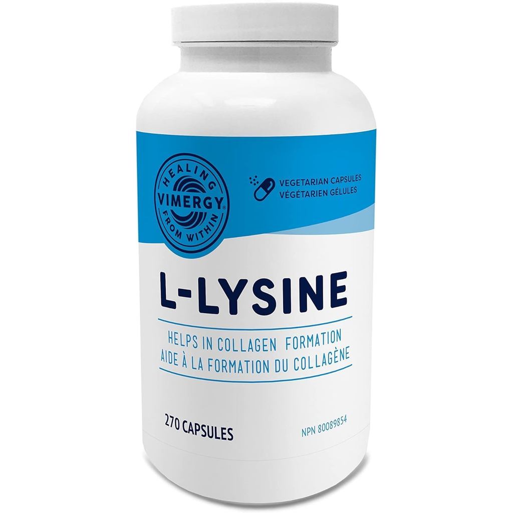 VIMERGY L-Lysine 500MG แคปซูล, 270 เสิร์ฟ – Essential Amino Acid – ช่วยในการสร้างคอลลาเจน – มังสวิรั