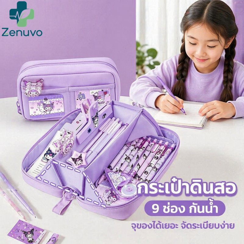กล่องดินสอลายแมว9ช่องความจุขนาดใหญ่ผ้าใบกันน้ําเครื่องเขียนออแกไนเซอร์
