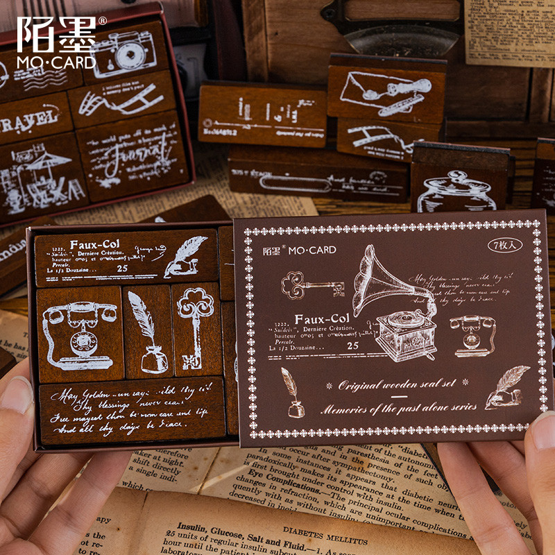 Past Memories Retro English Flower Series ซีลไม้ ins สไตล์ Simple All-Match พืชดอกไม้ซีลภาพวาด
