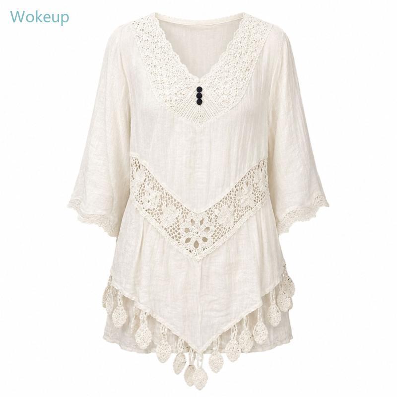 WOKE Light Lace Cover Up สําหรับผู้หญิงเสื้อชายหาดสําหรับวันหยุดสไตล์ Layering