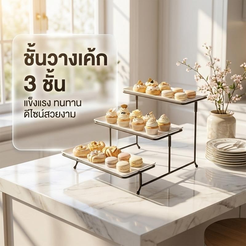 [3 ชั้น เหล็กหนาไม่โยก] ขาตั้งโชว์เค้ก ถาดตั้งโชว์ขนมหวาน ขาตั้งเค้กหลายชั้น จานรองเค้กฐานสูง ถาดโชว์ขนมงานแต่ง