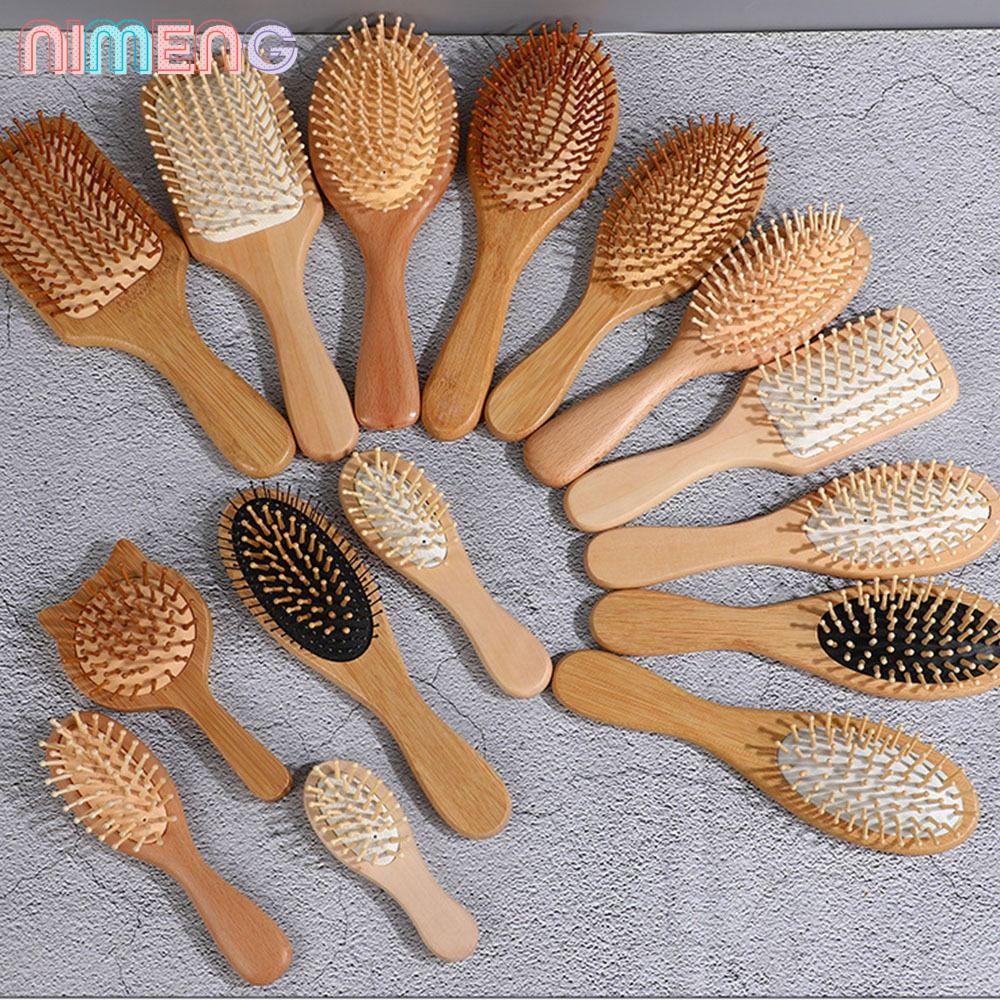 NIMENG แปรงนวด 1 ชิ้น, ผมร่วง Hairbrush หวีไม้, Professional Paddle Cushion Hair Care หวีไม้ไผ่ผมหนังศีรษะ