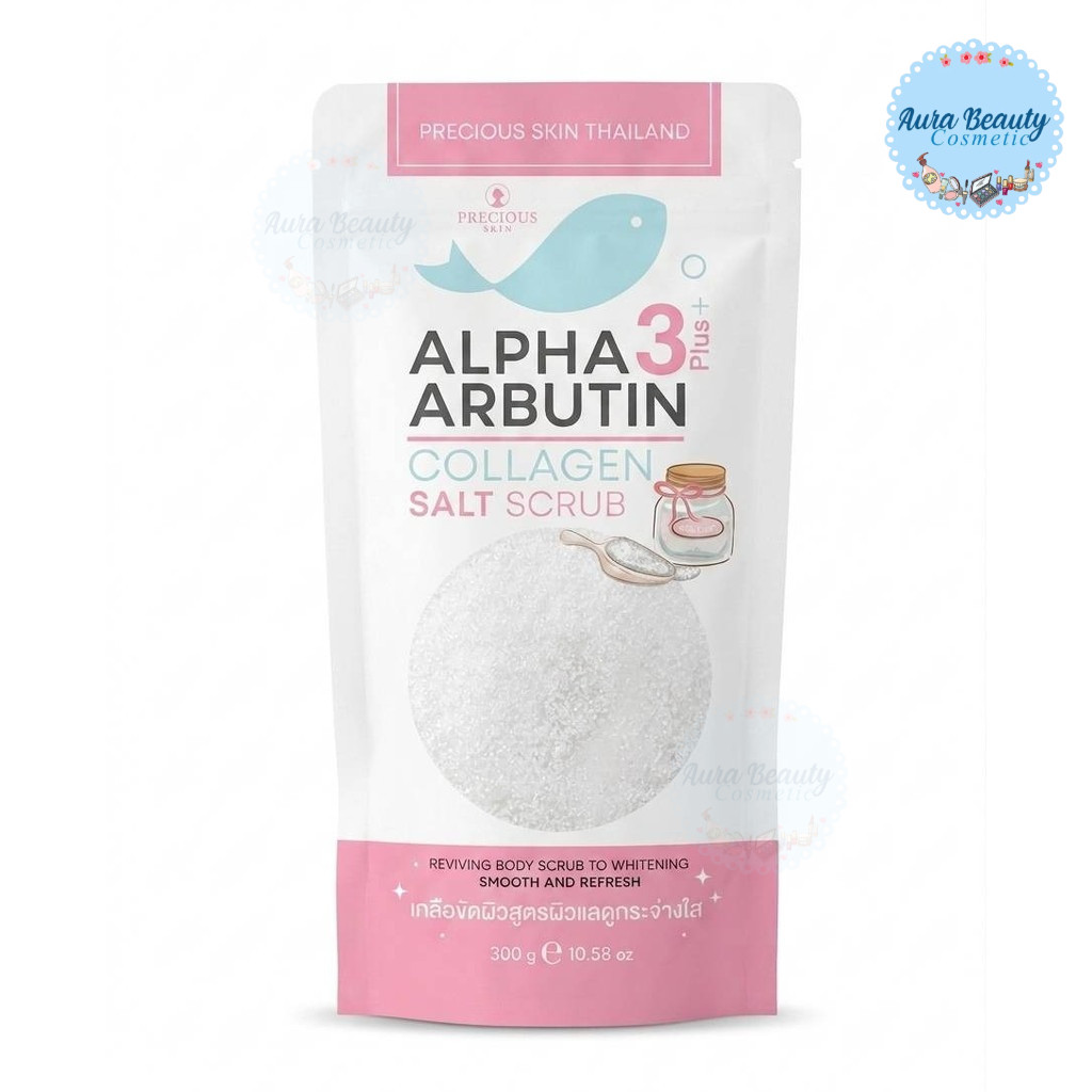 Precious Skin Alpha Arbutin 3+ Collagen Salt Scrub เพรชเชิส อัลฟ่าอาร์บูตินทรีพลัสคอลลาเจนซอลท์สครับ 300g.