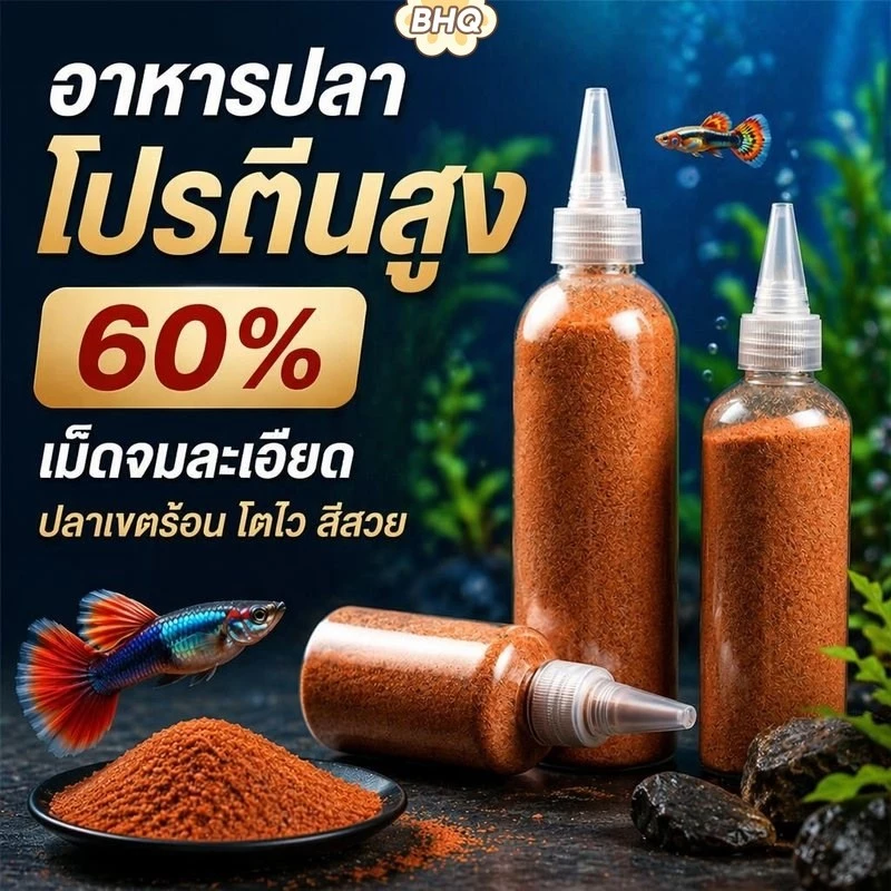 BHQ Artemia อาหารปลาโปรตีนสูงสีโตเร็วเพิ่มเม็ดจมละเอียด 50 100 200g