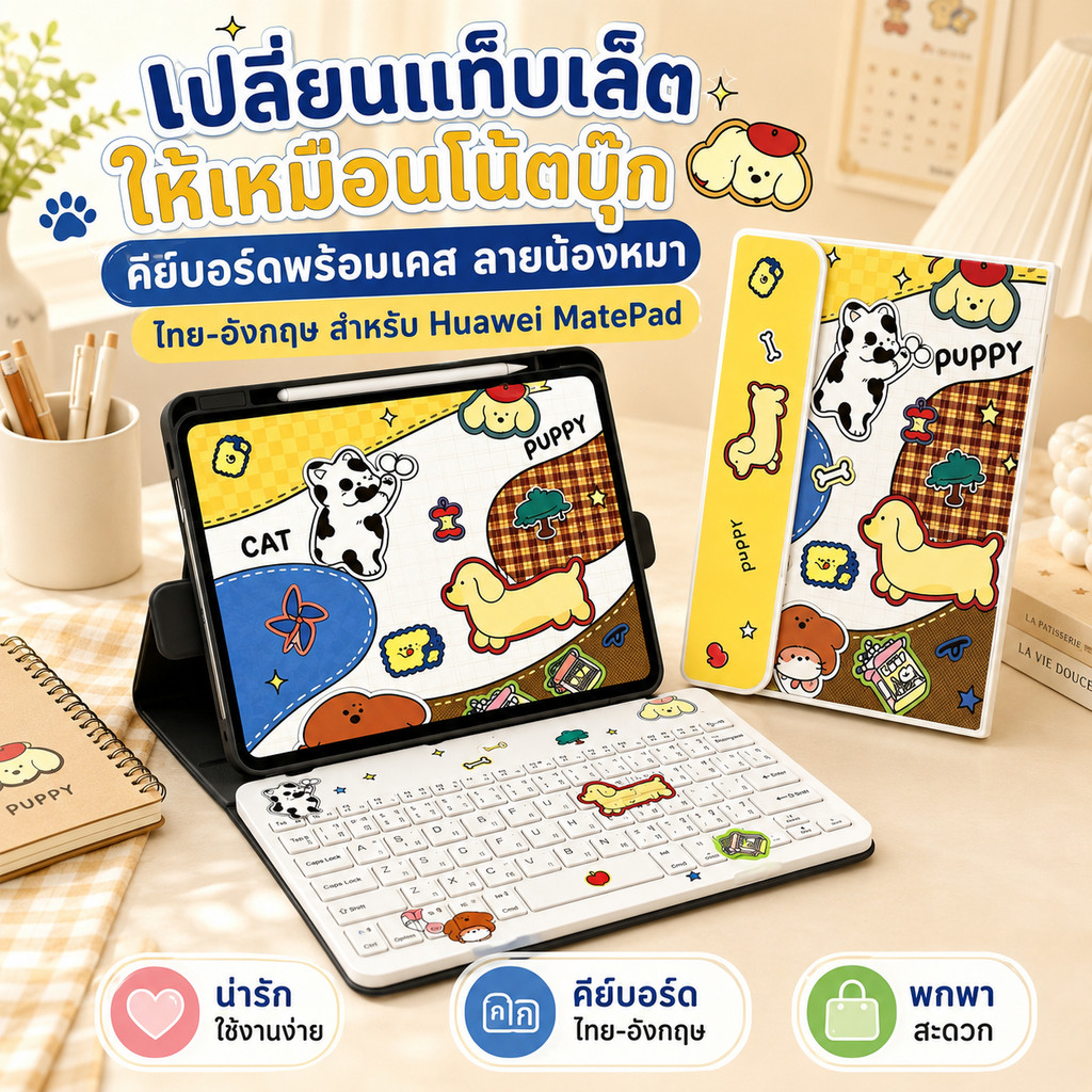 เคสคีย์บอร์ด Huawei MatePad ตรงรุ่น คีย์ไทย หมุนได้360° ถอดแยกได้ ปกป้องรอบด้าน รองรับ MatePad 11 /11.5 S /SE11