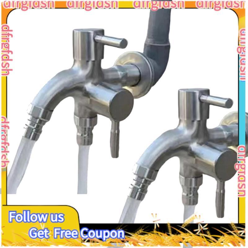 D&FDouble Garden Tap Water Faucet Sturdy 2 Way Outdoor Faucet Double Outlet Water Hose Outlet