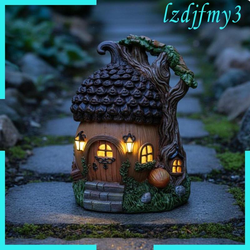 Pretyi พลังงานแสงอาทิตย์ Acorn House ทนสภาพอากาศ Lighted Fairy House Acorn Garden ตุ๊กตาขี้เล่นออกแบ