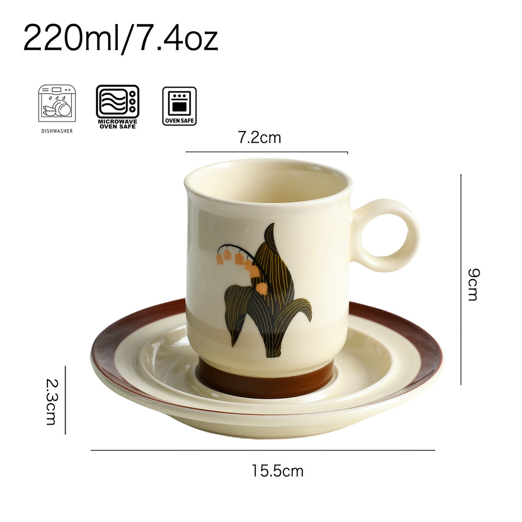 Novel retro coffee cup and saucer, bell flower retro coffee cup, hanging ear cup, ceramic cup and sa