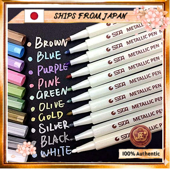 SHIPS FROM JAPAN AKARUED Metallic Marker Pen 10-Color Set—Water-Based Color Pens, Signing Pens—Suita