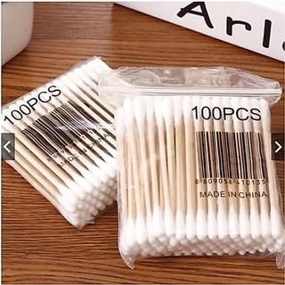 คอตตอนบัด 100 ก้าน (แพ็คเดี่ยว) Cotton buds สำลีปั่นหูด้ามไม้ สำลีไม้ สำลีก้าน สำลีเช็ดเครื่องสำอาง