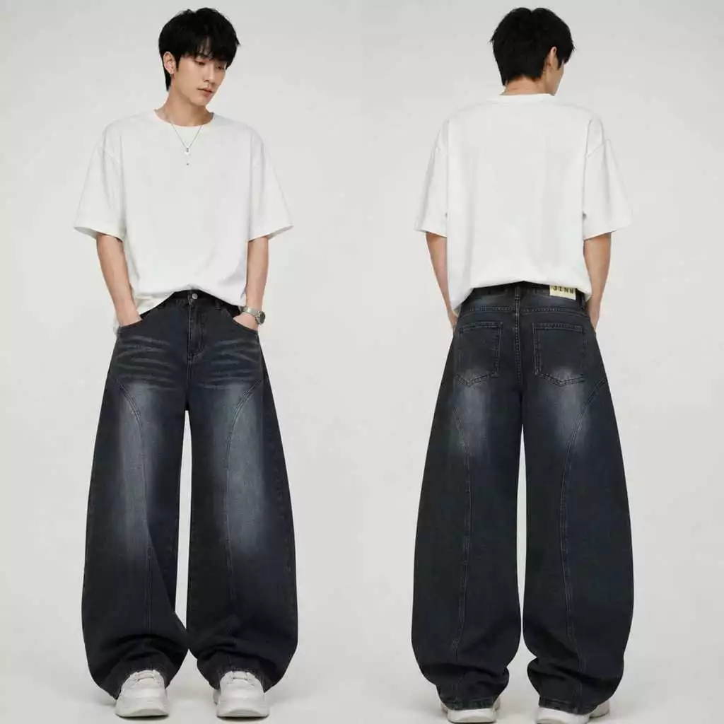 #5999 (XS-9XL) jinjeans กางเกงยีนส์ทรงบาเรล baggy กางเกงสาวอวบ กระบอกใหญ่ ขากว้าง Barel