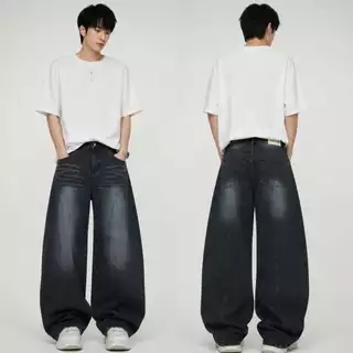 #5999 (XS-9XL) jinjeans กางเกงยีนส์ทรงบาเรล baggy กางเกงสาวอวบ กระบอกใหญ่ ขากว้าง Barel