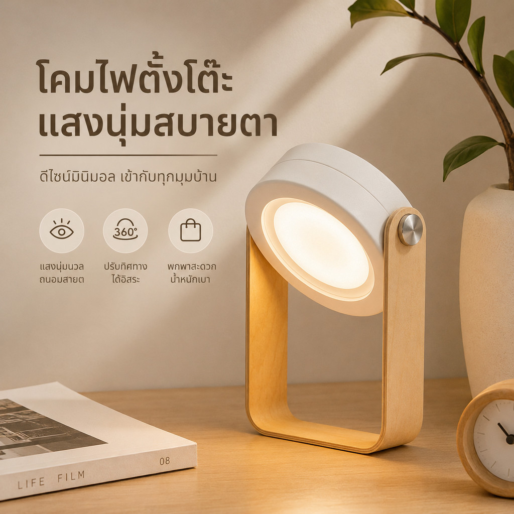 โคมไฟตั้งโต๊ะพับได้ โคมไฟอ่านหนังสืออเนกประสงค์ สำหรับใช้ข้างเตียง S00047