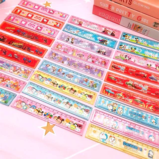 ไม้บรรทัดการ์ตูนพลาสติก 15 ซม. ขอบโค้งคลื่น พกพาง่าย อุปกรณ์การเรียนสำหรับนักเรียน