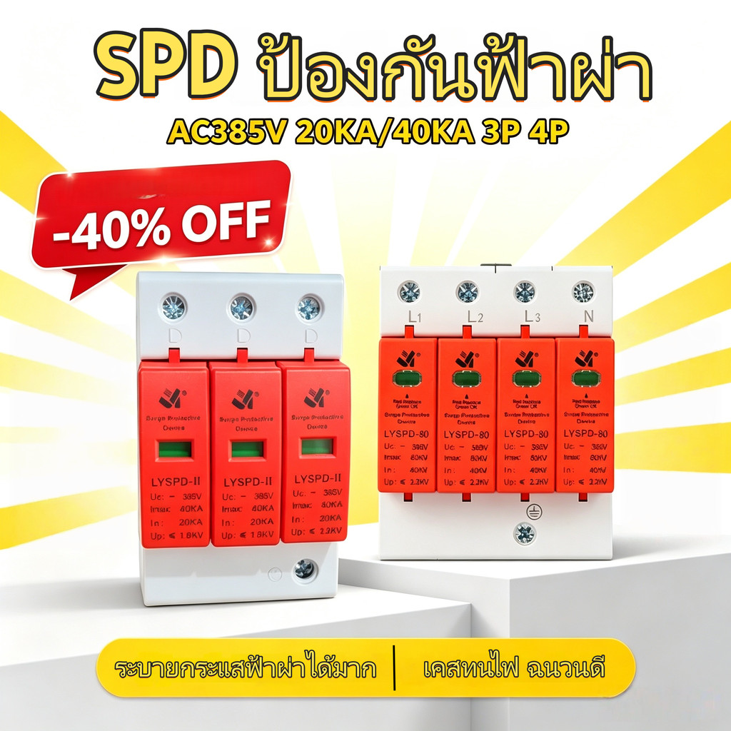 HG SPD ป้องกันฟ้าผ่า AC 385V 40KA 3P 4P พร้อมส่ง