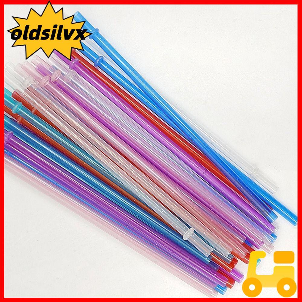 OLDSILVX 1PC ผงทองหลอดพลาสติก,Reusable Car Travel Cup Straw Glitter Straw, พร้อมแปรงทําความสะอาดแบบพ