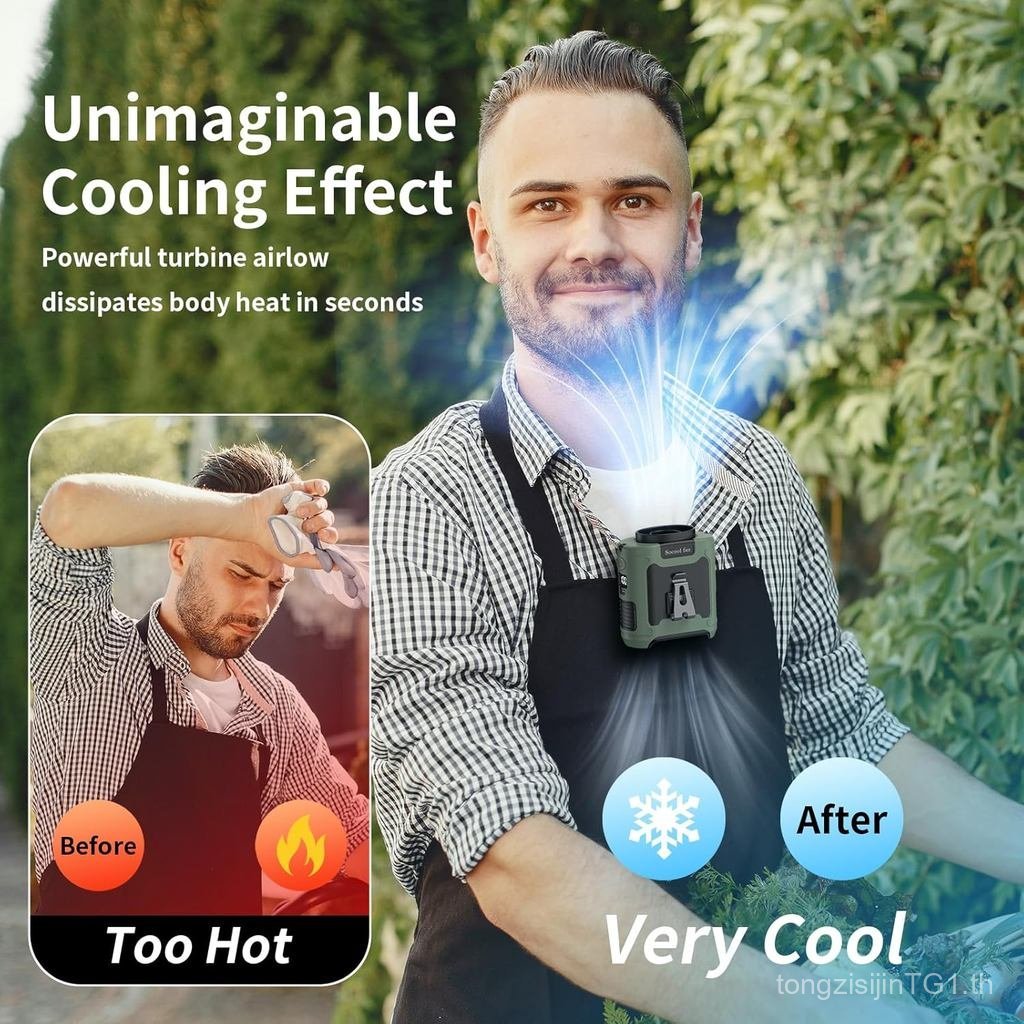 Socool 10000mAh แบบพกพาเอวพัดลมคลิปบนเข็มขัดพัดลมส่วนบุคคลแบตเตอรี่ชาร์จ 5 ความเร็วและไฟฉายคอพัดลมแฮ