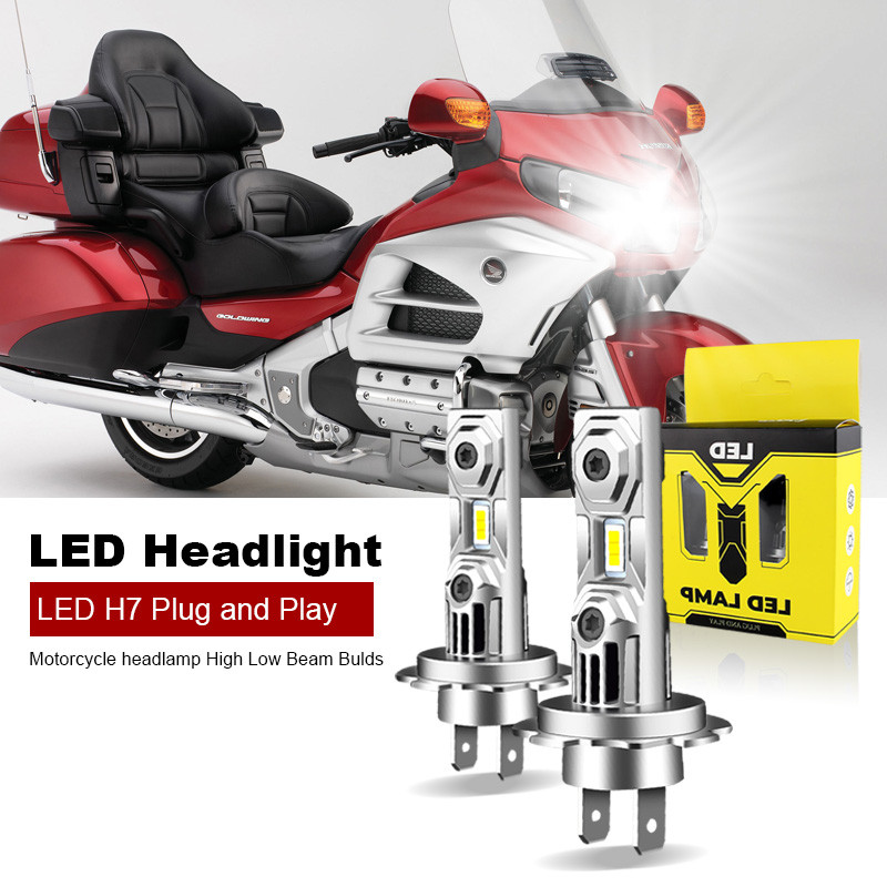 2PCS รถจักรยานยนต์ H7 LED ไฟหน้าหลอดไฟชุดสําหรับ Honda Goldwing Gl1800 2001-2016 ต่ํา/สูง BEAM 6000K