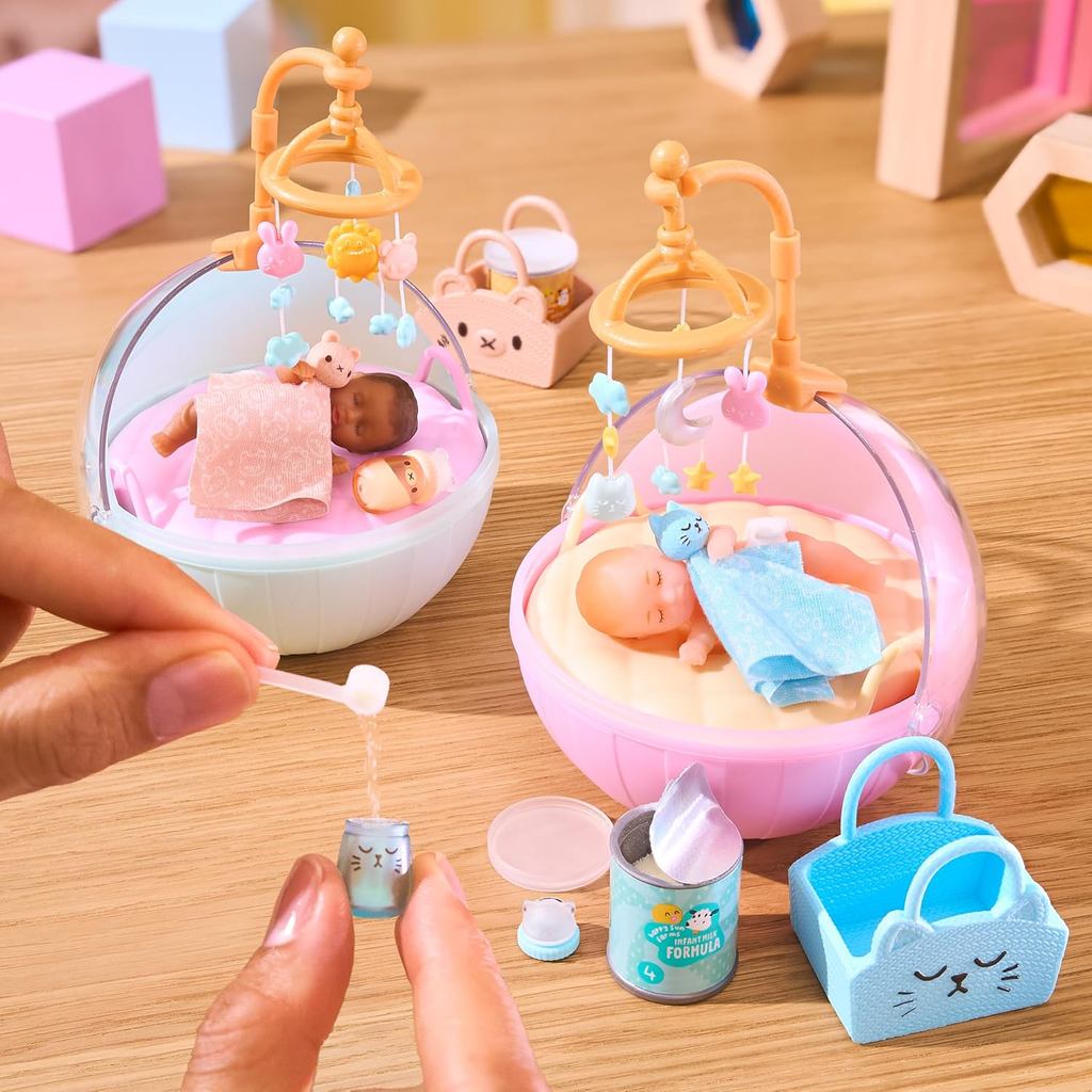 MGAs Miniverse Make It Mini Real Baby Nurture 8 แบบละเอียด 3 Bath 2 Nap 3 ชุดผ้าอ้อมรวมแคปซูลปริศนา 
