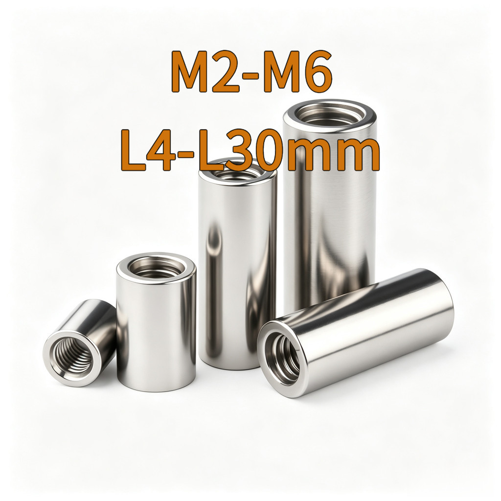304 สแตนเลสสตีลรอบขยาย Nut Joint Nut คอลัมน์สกรู Rod การเชื่อมต่อ Nut ตรงผ่านภายในเกลียวคอลัมน์ M2/M