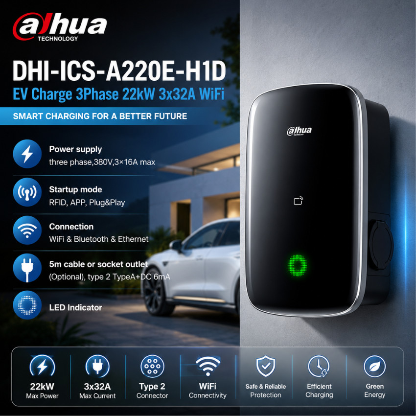Dahua ที่ชาร์จรถยนต์ไฟฟ้า EV Charger D-Volt Air 22kW 3เฟส 3x32A WiFi รุ่น DHI-ICS-A220E-H1D