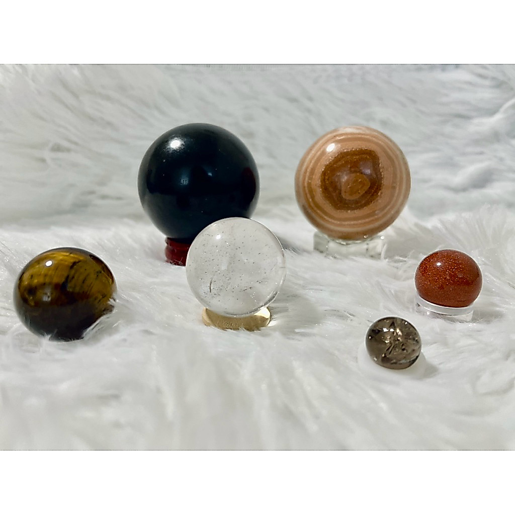 SAWAROSPHERE • หินมงคล หินพลังงาน ทรงกลม • Black Obsidian | Agate | Clear quartz | Tiger eye | Gold 
