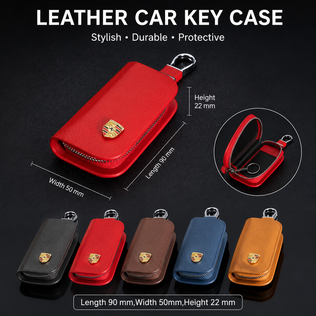 ของแท้หนังรถ Fob ผู้ถือซิปแบบพกพาสําหรับ Porsche Macan Panamera Boxster Cayman Cayenne Coupe Carrera