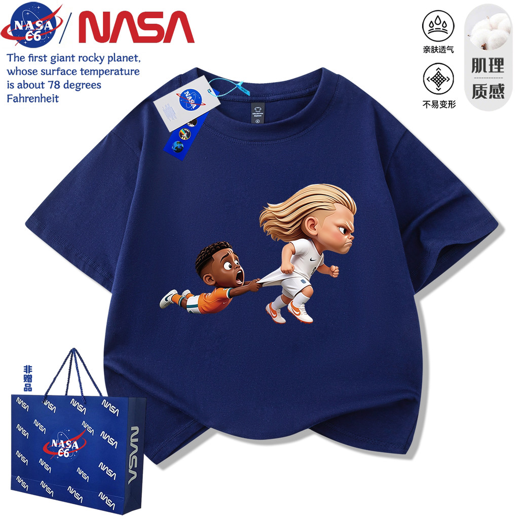 NASA World Cup Harland พิมพ์เสื้อยืดแขนสั้นเด็กฤดูร้อนเสื้อผ้าเด็กอินเทรนด์ Top NASA World Cup Harla
