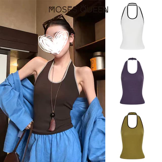 MOSESQUEEN เสื้อแจ๊กเก็ตฤดูร้อนแบบไม่มีคอปกแบบเปิดหลังแบบหลายสีย้อนยุค, ชั้นใน, เสื้อแขนกุดชั้นฐาน #63967