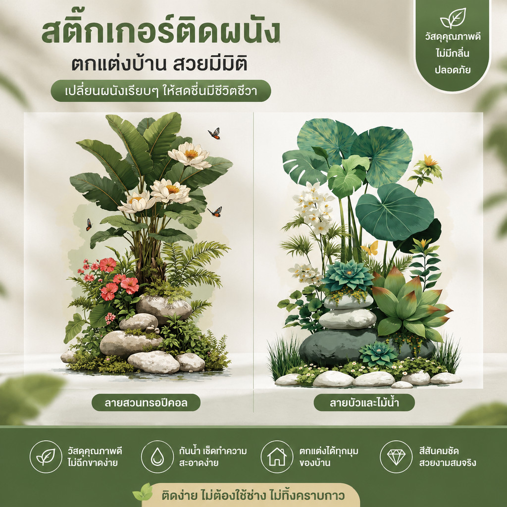 【3Dสติ๊กเกอร์ติดผนัง】รูปแบบพืชสติ๊กเกอร์ติดผนัง กันน้ํา กาวในตัว ติดผนังห้องนอน ไม่ทำลายผนัง และตกแต่งบ้าน